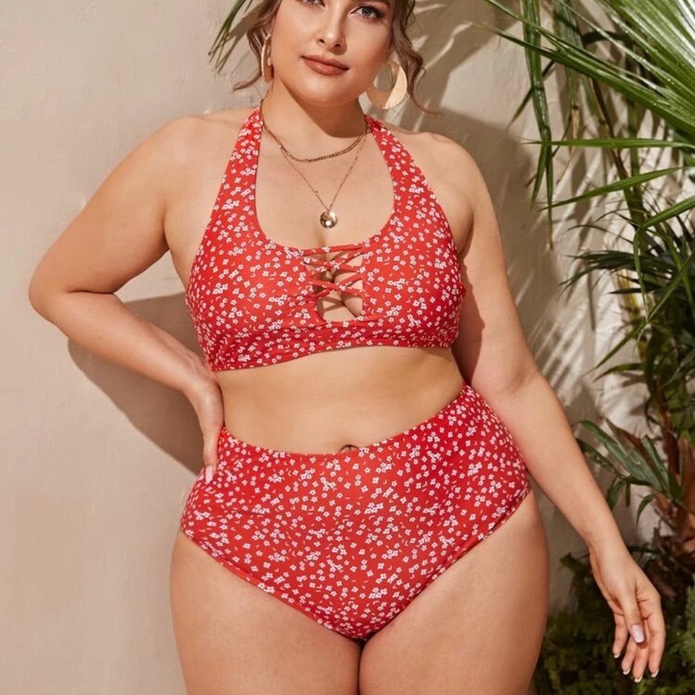 SHEIN red floral halter top swimsuit 4/$20